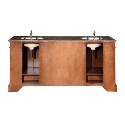 Silkroad Exclusive 72" Double Sink Red Chestnut Bathroom Vanity With Baltic Brown Granite Countertop and Ivory Ceramic Undermount Sink - HYP-0715-BB-UIC-72
