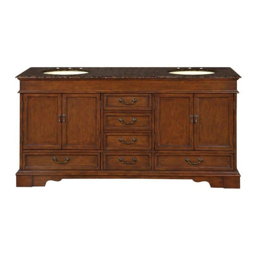 Silkroad Exclusive 72" Double Sink Red Chestnut Bathroom Vanity With Baltic Brown Granite Countertop and Ivory Ceramic Undermount Sink - HYP-0715-BB-UIC-72