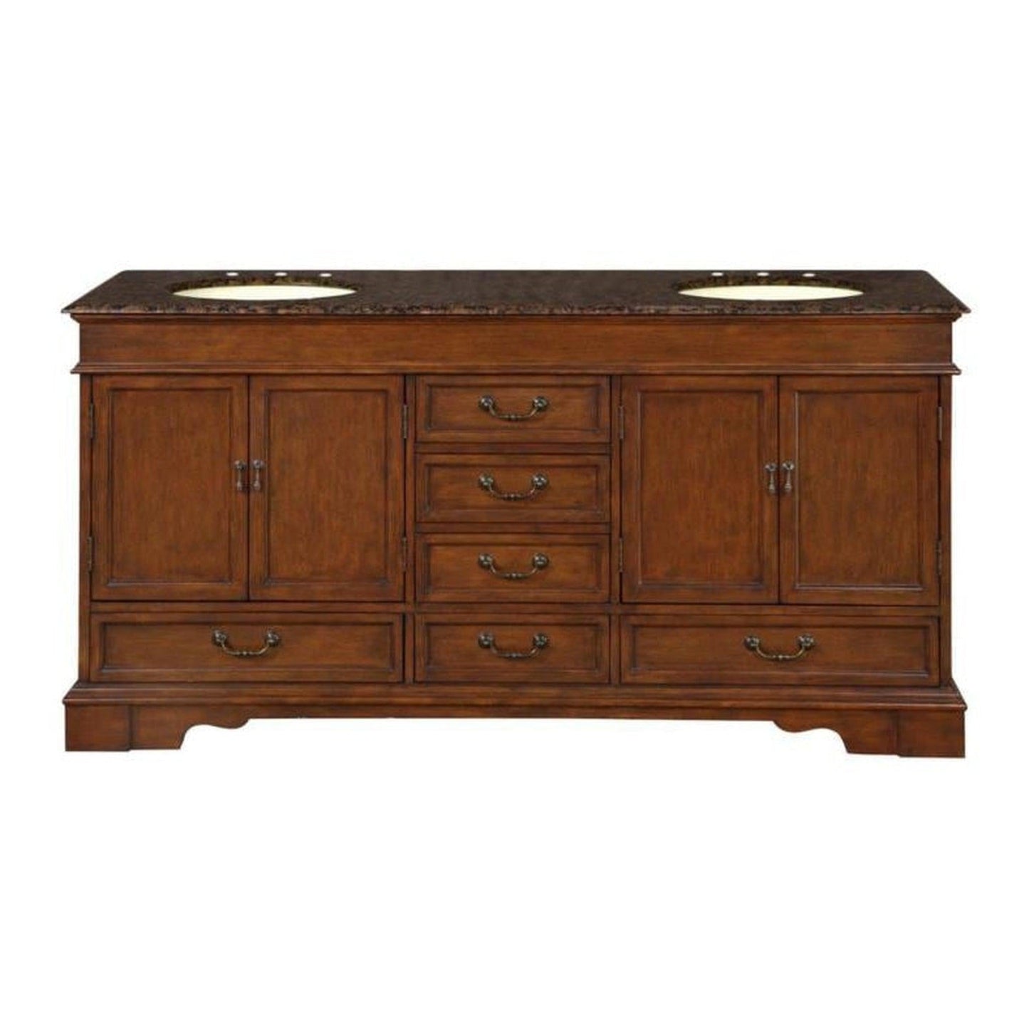 Silkroad Exclusive 72" Double Sink Red Chestnut Bathroom Vanity With Baltic Brown Granite Countertop and Ivory Ceramic Undermount Sink - HYP-0715-BB-UIC-72
