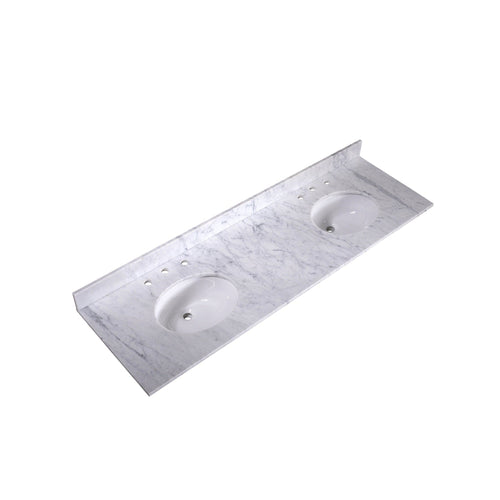 Silkroad Exclusive 72" x 22" White Carrara Marble Vanity Top With White Double Oval Undermount Sink and 4" Backsplash - T72D03