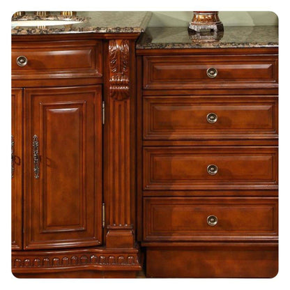 Silkroad Exclusive 85" Double Sink Cherry Modular Bathroom Vanity With Baltic Brown Granite Countertop, Ivory Ceramic Undermount Sink and Drawer Bank Cabinet - HYP-0206-BB-UIC-85