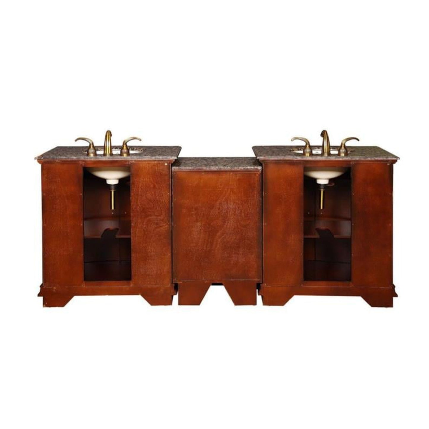 Silkroad Exclusive 85" Double Sink Cherry Modular Bathroom Vanity With Baltic Brown Granite Countertop, Ivory Ceramic Undermount Sink and Drawer Bank Cabinet - HYP-0206-BB-UIC-85