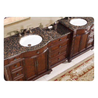 Silkroad Exclusive 90" Double Sink English Chestnut Modular Bathroom Vanity With Baltic Brown Granite Countertop, White Ceramic Undermount Sink and Drawer Bank Cabinet - HYP-0213-BB-UWC-90