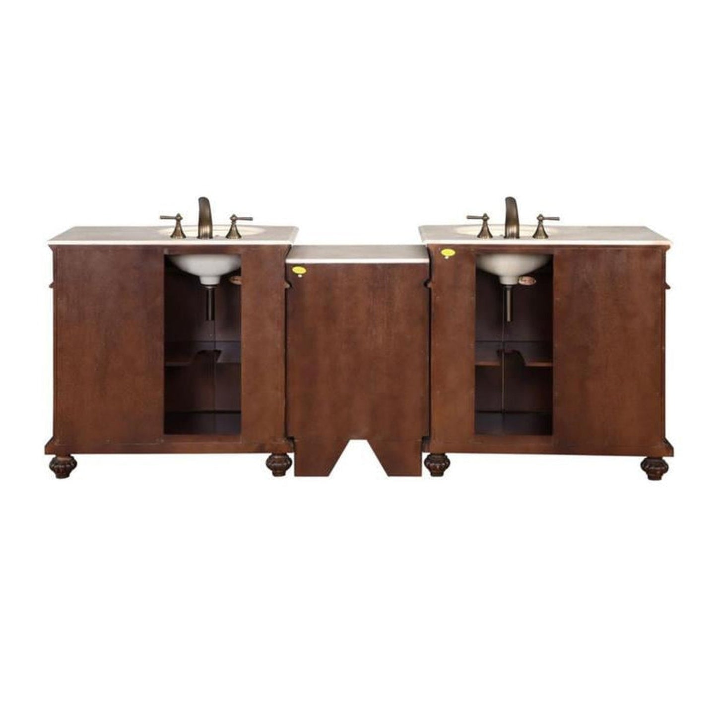 Silkroad Exclusive 90" Double Sink English Chestnut Modular Bathroom Vanity With Crema Marfil Marble Countertop, Ivory Ceramic Undermount Sink and Drawer Bank Cabinet - HYP-0213-CM-UIC-90