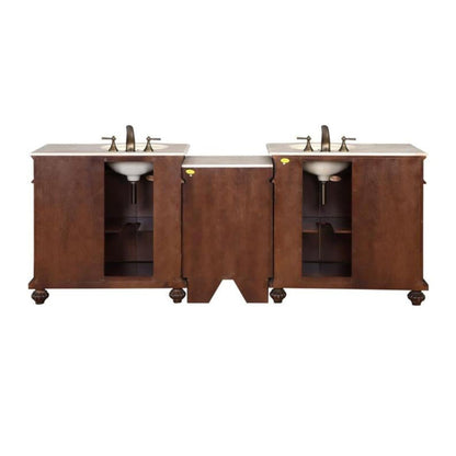 Silkroad Exclusive 90" Double Sink English Chestnut Modular Bathroom Vanity With Crema Marfil Marble Countertop, Ivory Ceramic Undermount Sink and Drawer Bank Cabinet - HYP-0213-CM-UIC-90