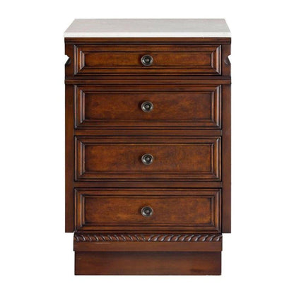 Silkroad Exclusive 90" Double Sink English Chestnut Modular Bathroom Vanity With Crema Marfil Marble Countertop, Ivory Ceramic Undermount Sink and Drawer Bank Cabinet - HYP-0213-CM-UIC-90