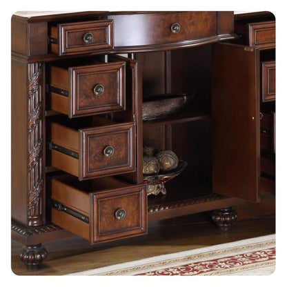 Silkroad Exclusive 90" Double Sink English Chestnut Modular Bathroom Vanity With Crema Marfil Marble Countertop, Ivory Ceramic Undermount Sink and Drawer Bank Cabinet - HYP-0213-CM-UIC-90