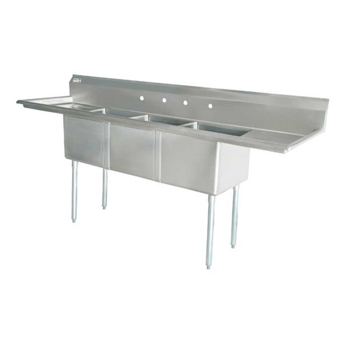 Chef AAA - Three Tub Pot Sink 3.5 Inch Center Drain Two Drain Boards  - 43789