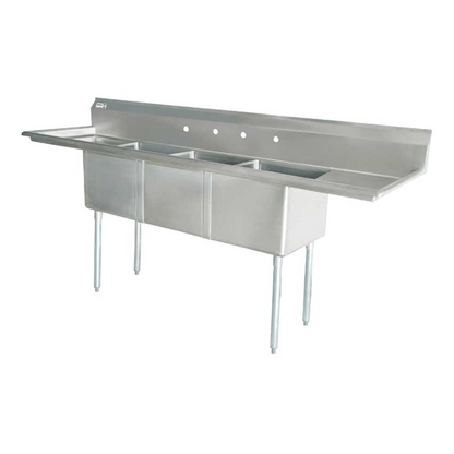 Chef AAA - Three Tub Pot Sink 3.5 Inch Center Drain Two Drain Boards  - 43789