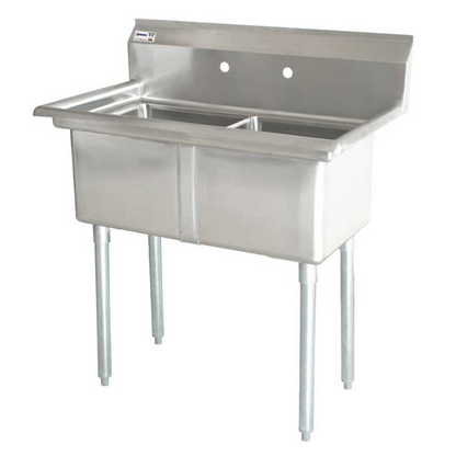 Chef AAA - Two Tub Pot Sink 3.5 Inch Center Drain No Drain Board  - 43769