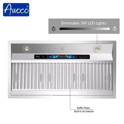 AWOCO RH-BQ-XV Range Hood Insert - Voice & Gesture - 800 CFM - 6" Top Vent - RH-BQ-XV30