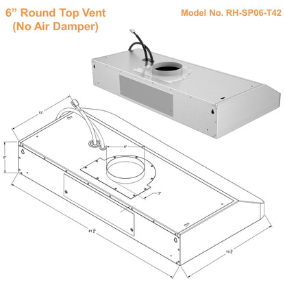 RH-SP06-T Quiet Split Range Hood - 6inch Top Vent - 800CFM
