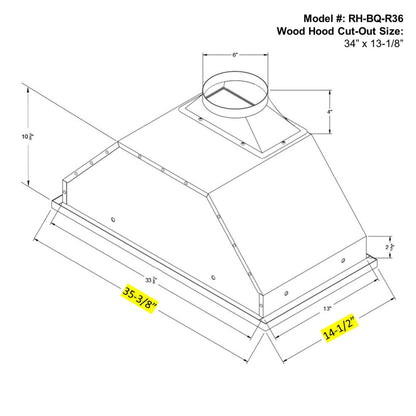 Awoco RH-BQ-R 14-1/2”D Built-in/Insert Stainless Steel Range Hood, 4-Speed, 650 CFM, LED Lights, Baffle Filters for Wood Hood - RH-BQ-R30