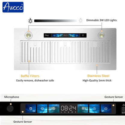 AWOCO  RH-IT08-V Ceiling Mount Range Hood - Split Insert - Voice & Gesture - RH-IT08-V30-COLD