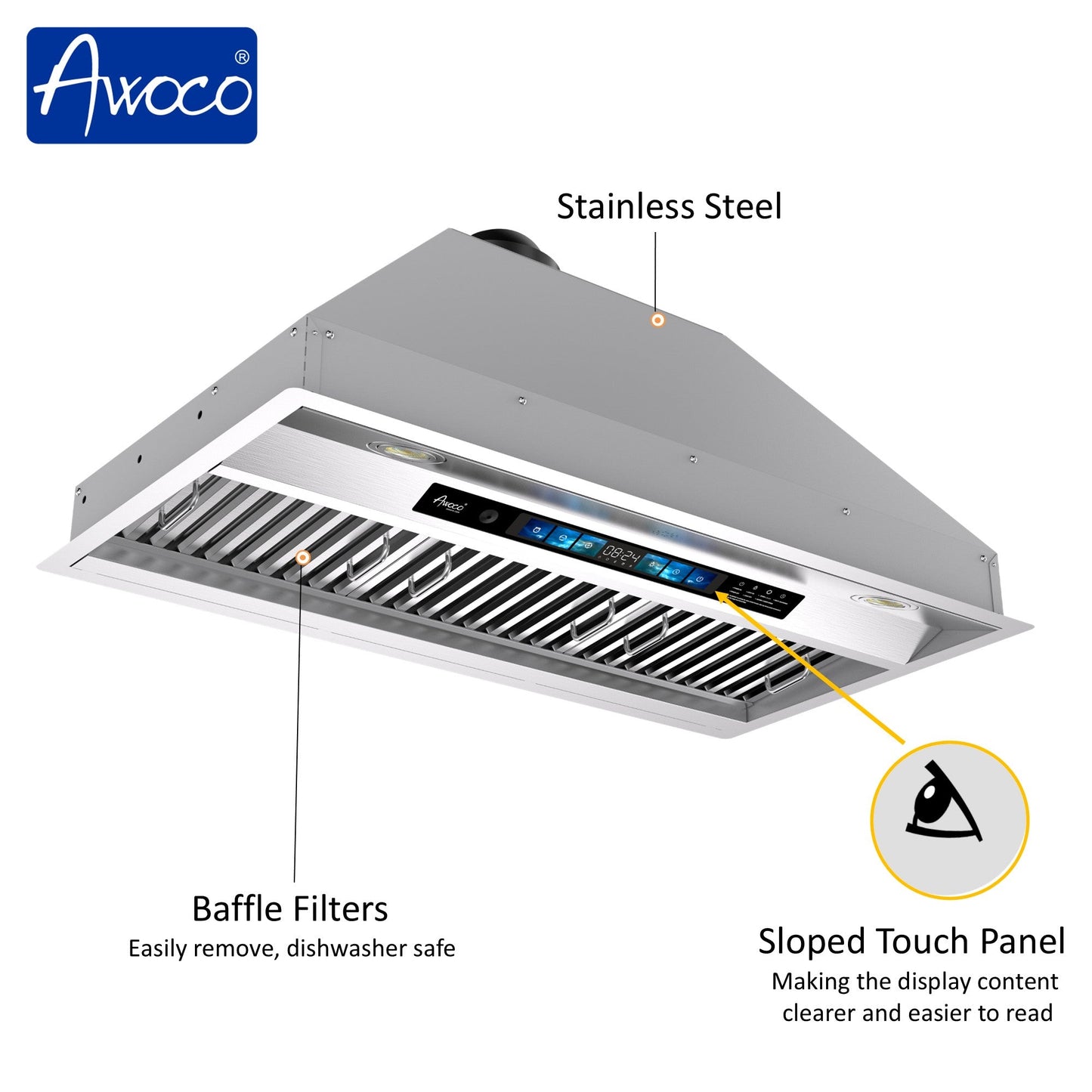 AWOCO RH-BQ-XV Range Hood Insert - Voice & Gesture - 800 CFM - 6" Top Vent - RH-BQ-XV30