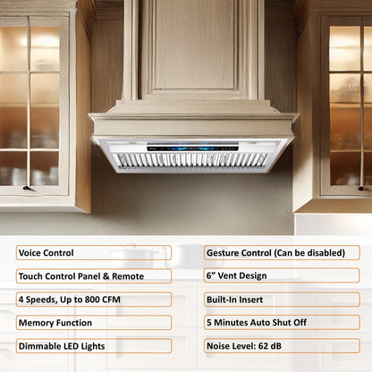 AWOCO RH-BQ-XV Range Hood Insert - Voice & Gesture - 800 CFM - 6" Top Vent - RH-BQ-XV30