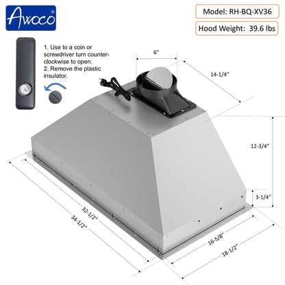 AWOCO RH-BQ-XV Range Hood Insert - Voice & Gesture - 800 CFM - 6" Top Vent - RH-BQ-XV30