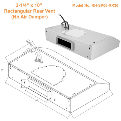 AWOCO RH-SP06-RR Quiet Split Range Hood - Rectangular Rear Vent - RH-SP06-RR30