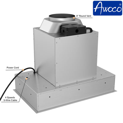 AWOCO  RH-BQ08-CR Ceiling Mount Range Hood - Insert & Island - 1000 CFM - AWC-RH-BQ08-CR30