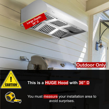 Awoco 48" Outdoor BBQ Vent Hood 18" High Type 304 Stainless Steel, 4 Speeds 2000 CFM with Chimney Cover, 8” Round Top Vent - AWC-RH-WM-BBQ-48+Chim-12x48