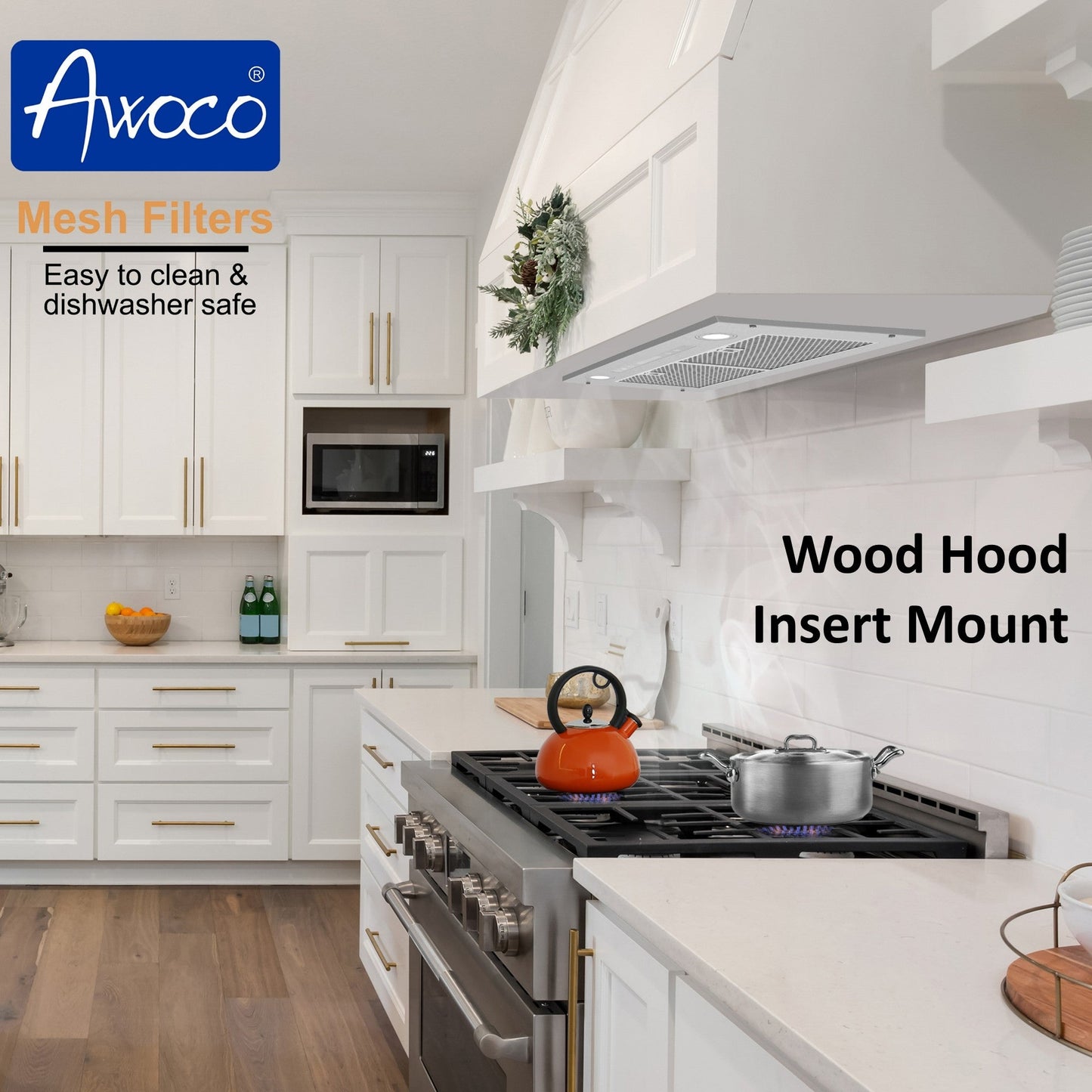 AWOCO  RH-IT08-R Ceiling Mount Range Hood Mesh Filters - Split Insert - 1000 CFM & 8" Vent - RH-IT08-R30-COLD-MESH
