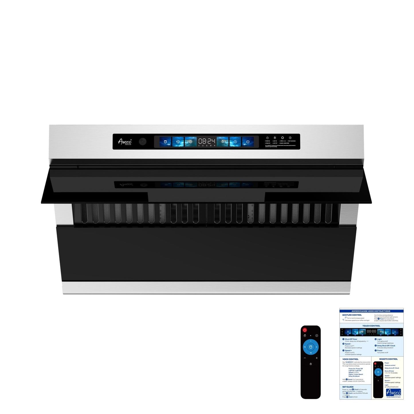 AWOCO RH-SX Under Cabinet Slant Vent Range Hood Voice Gesture Controls - RH-SX30
