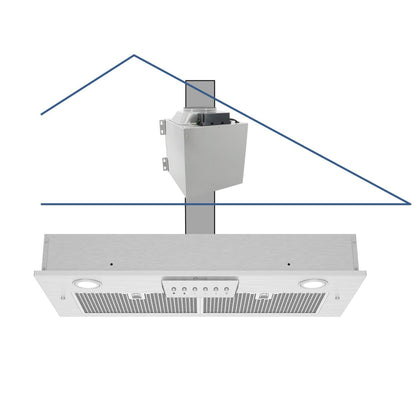 Awoco RH-IT08 11-3/4"D Super Quiet Split Insert Stainless Steel Range Hood, 4 Speeds with a 8” Blower Unit, 1000CFM, Mesh Filters, LED Lights - RH-IT08-30-COLD