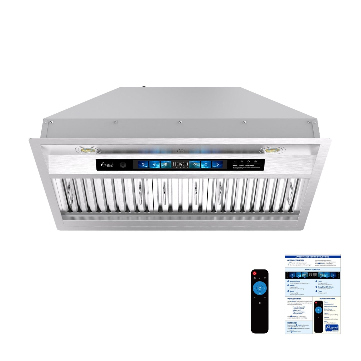 AWOCO RH-BQ-XV Range Hood Insert - Voice & Gesture - 800 CFM - 6" Top Vent - RH-BQ-XV30