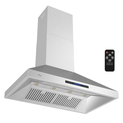 Awoco 48”W Indoor 27”D Wall Mount Range Hood with Touch & Remote Control, Stainless Steel 4 Speeds 1200 CFM Adjustable Chimneys 4 LED Lights 2 x 6” Round Top Vent - AWC-RH-WT-P48