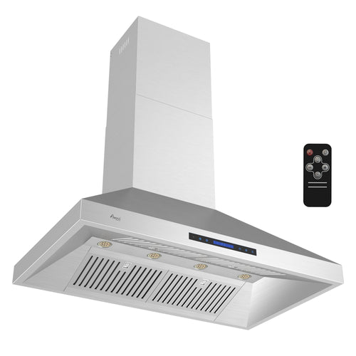 Awoco 48”W Indoor 27”D Wall Mount Range Hood with Touch & Remote Control, Stainless Steel 4 Speeds 1200 CFM Adjustable Chimneys 4 LED Lights 2 x 6” Round Top Vent - AWC-RH-WT-P48