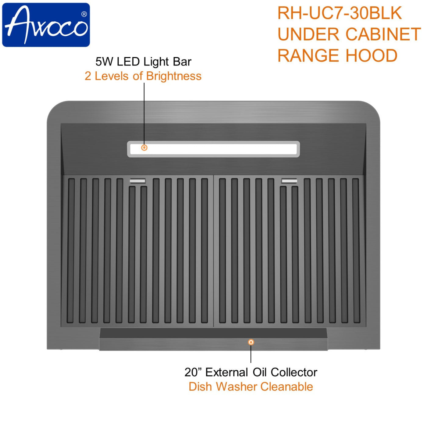 AWOCO RH-UC7-30 Under Cabinet Range Hood Black Stainless Steel Gesture - RH-UC7-30BLK-6