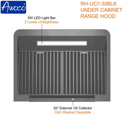AWOCO RH-UC7-30 Under Cabinet Range Hood Black Stainless Steel Gesture - RH-UC7-30BLK-6