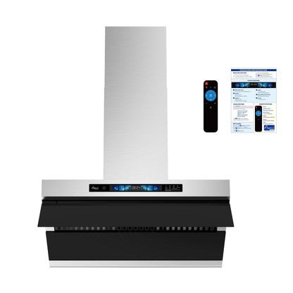 Awoco RH-SX Wall Mount Range Hood, Side-Draft Design, 4 Speeds Exhaust Fan with 800 CFM, Voice, Gesture, Touch & Remote Control, 6" Vent, Dimmable LED Light Bars - AWC-RH-SX30+Chimney