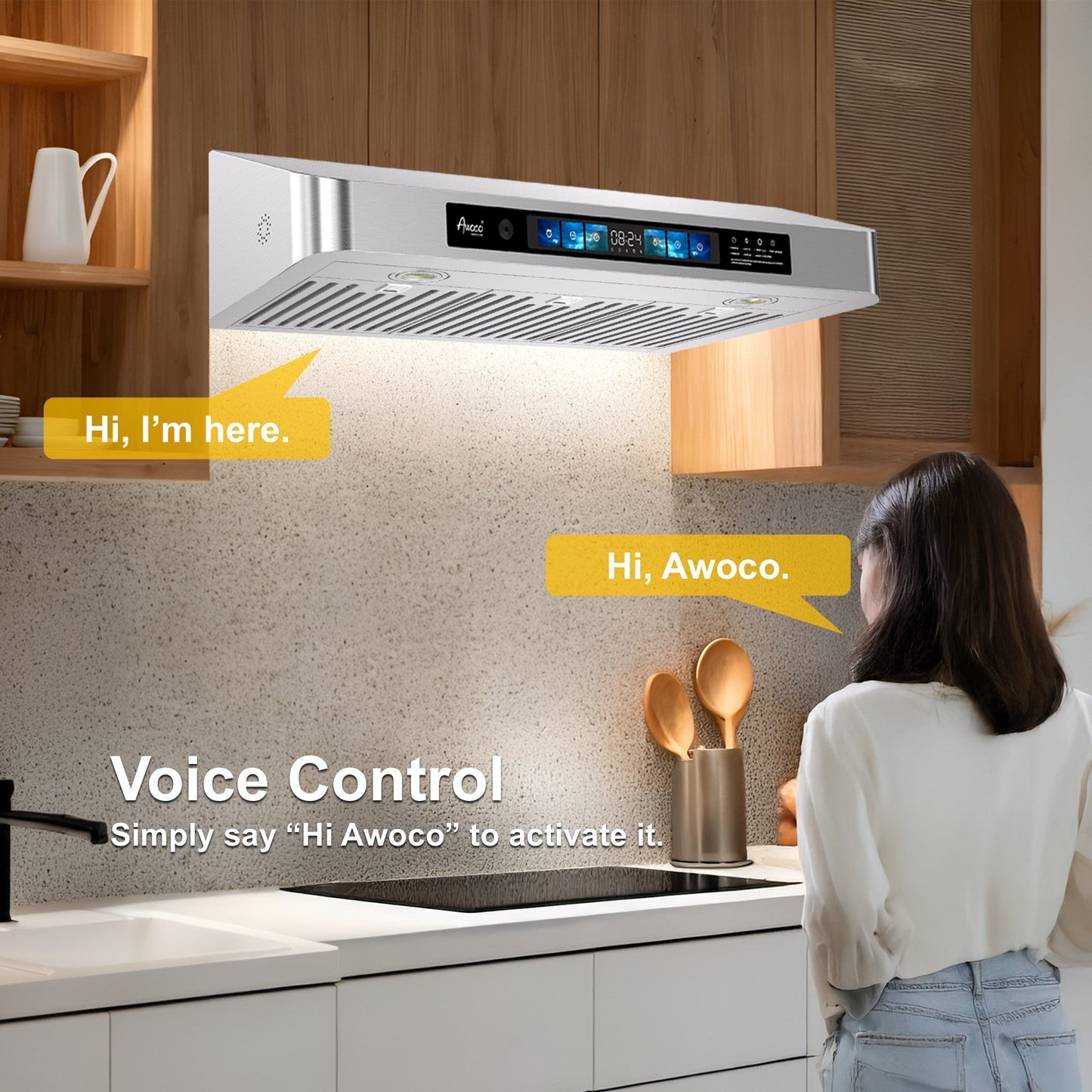 AWOCO RH-UC6-V Under Cabinet Range Hood Voice Gesture Controls - RH-UC6-V30