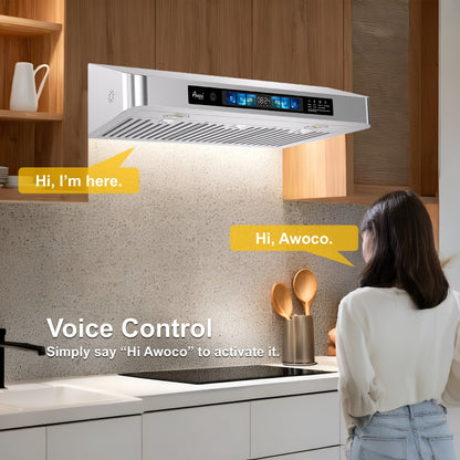 AWOCO RH-UC6-V Under Cabinet Range Hood Voice Gesture Controls - RH-UC6-V30