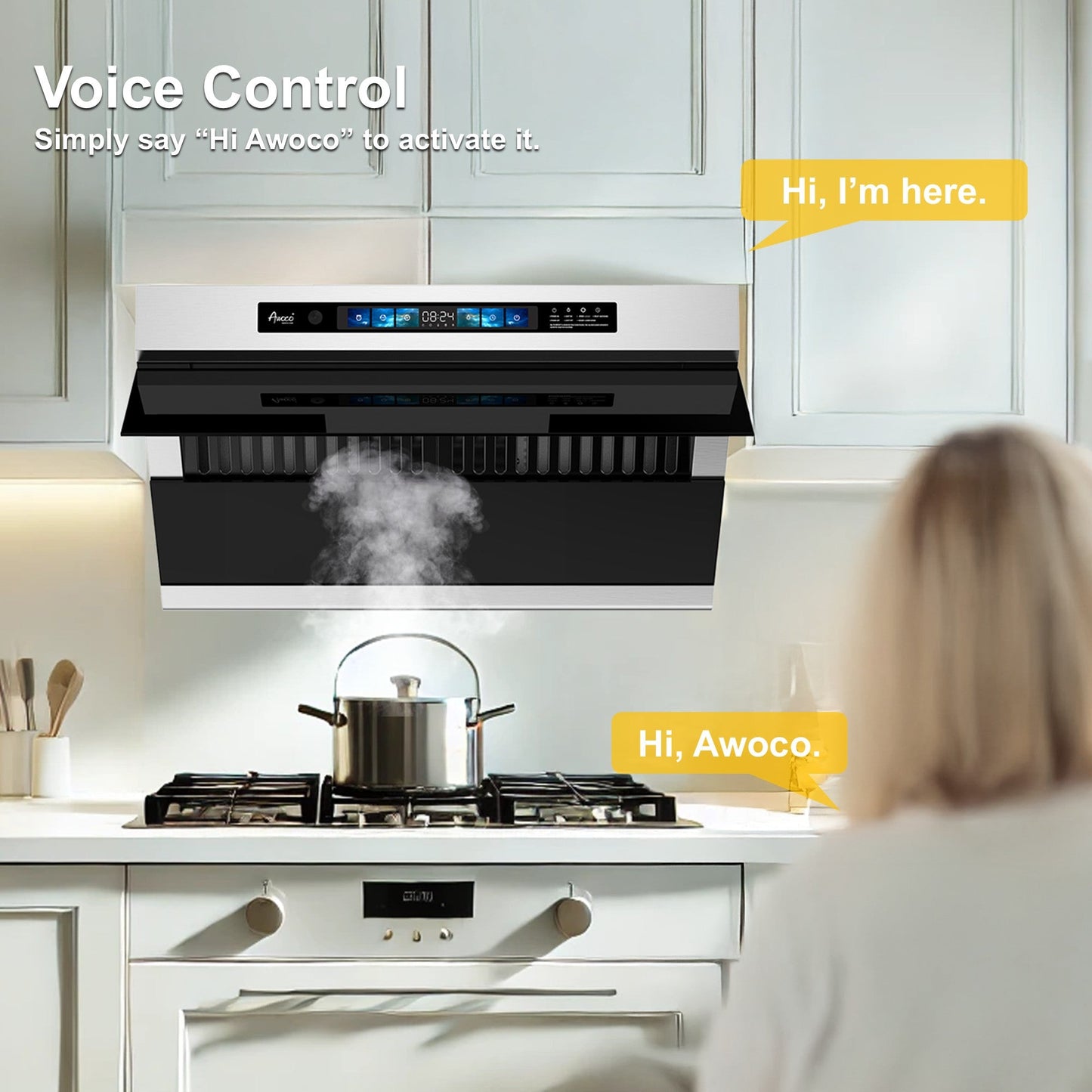 AWOCO RH-SX Under Cabinet Slant Vent Range Hood Voice Gesture Controls - RH-SX30