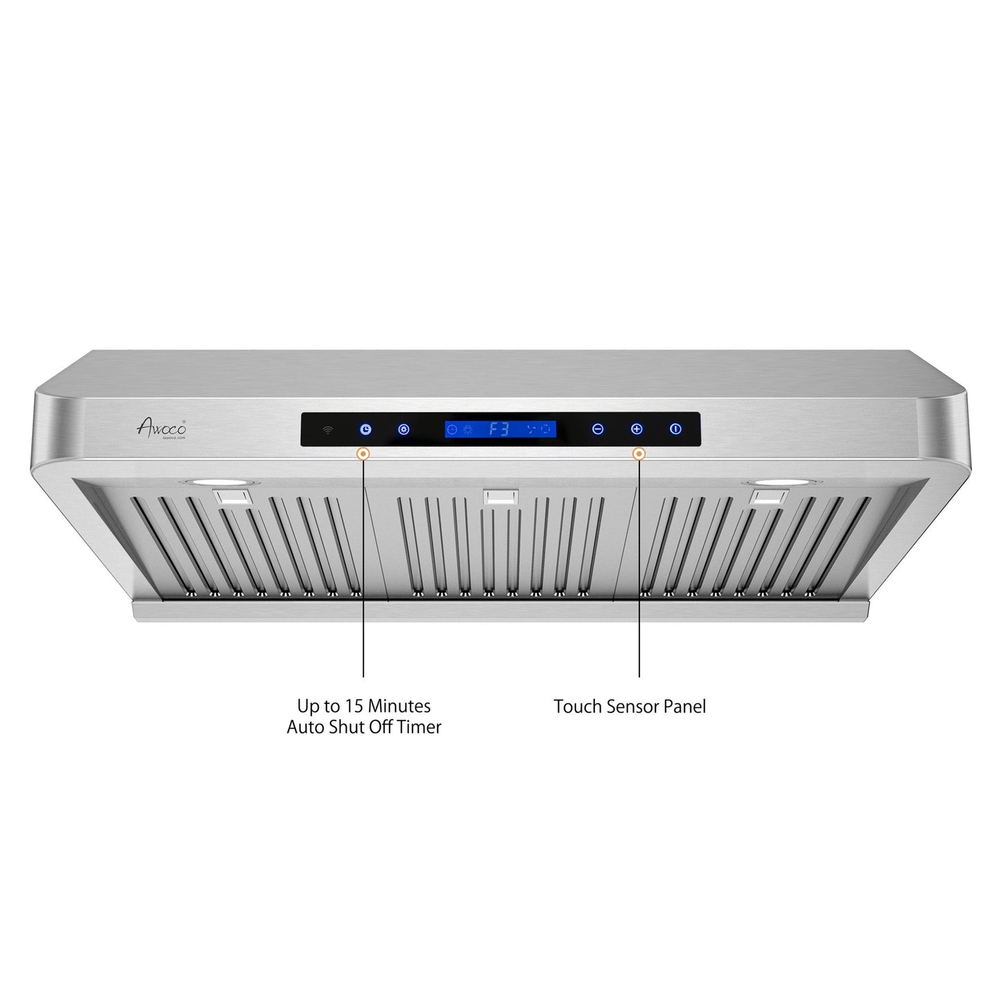 AWOCO RH-S10-S-DR Under Cabinet Range Hood - 6 Speeds 1000CFM - 7inch High - 8 inch Round Top Vent - RH-S10-30S-DR