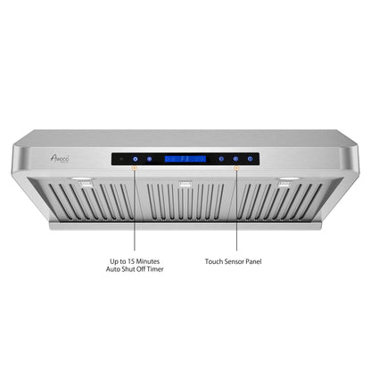 AWOCO RH-S10-S-DR Under Cabinet Range Hood - 6 Speeds 1000CFM - 7inch High - 8 inch Round Top Vent - RH-S10-30S-DR