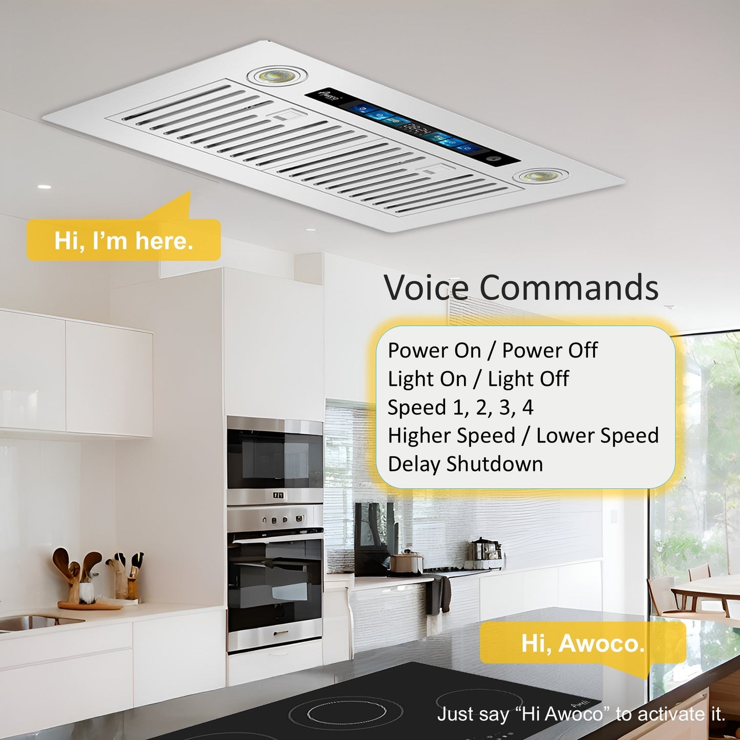 [Refurbished-A] Awoco RH-IT06-V30 30" Split Quiet Ceiling Mount Range Hood - 6 Inch Vent, 800 CFM, Voice/Gesture/Touch/Remote Control