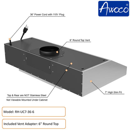 AWOCO RH-UC7-36 Under Cabinet Range Hood Stainless Steel Gesture Control - RH-UC7-36-6