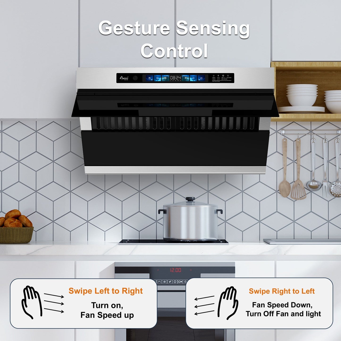 AWOCO RH-SX Under Cabinet Slant Vent Range Hood Voice Gesture Controls - RH-SX30