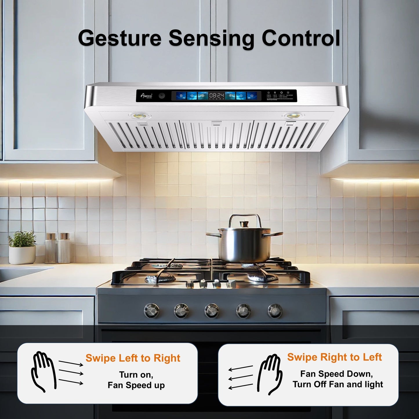 AWOCO RH-UC6-V Under Cabinet Range Hood Voice Gesture Controls - RH-UC6-V30