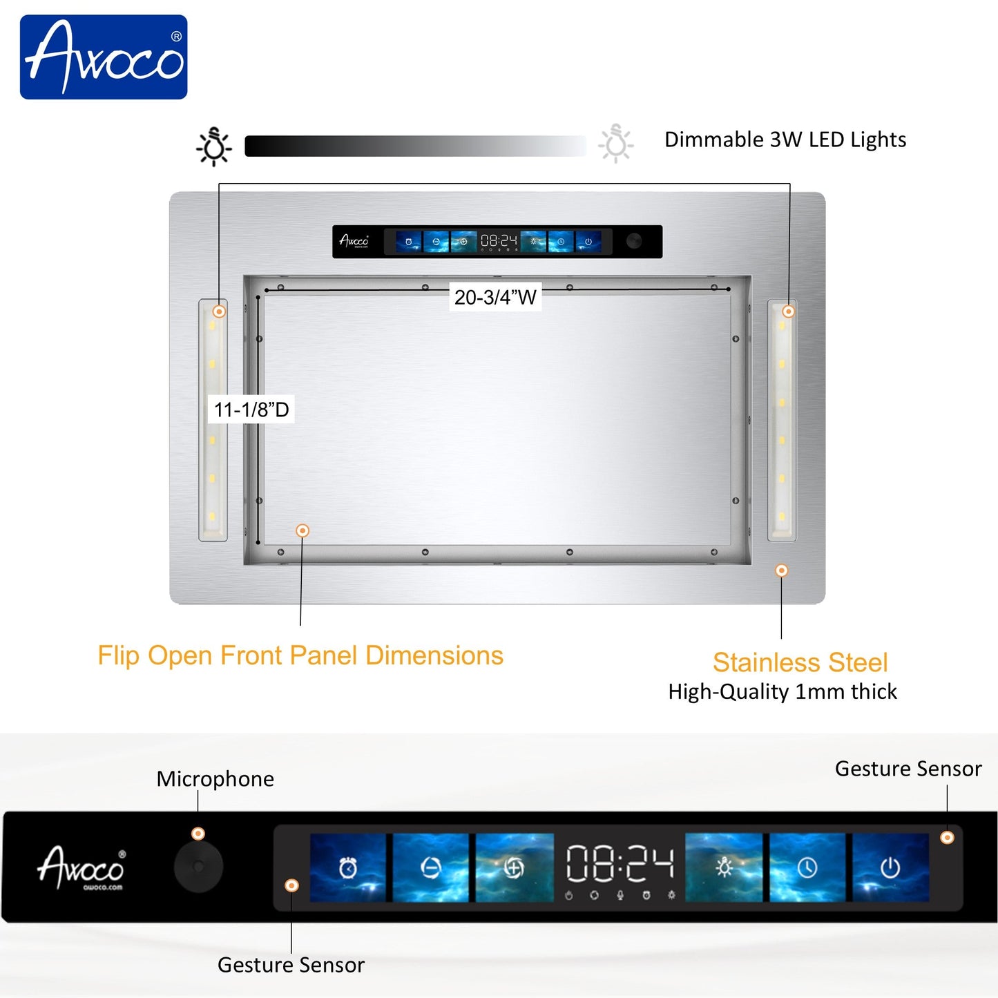 AWOCO  RH-IT06-GV Ceiling Mount Range Hood - Split Insert - Voice & Gesture - AWC-RH-IT06-GV30
