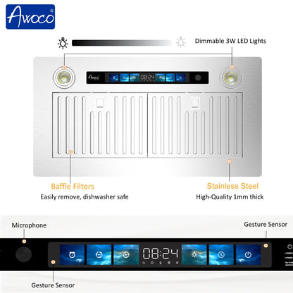 AWOCO  RH-IT06-V Ceiling Mount Range Hood - Split Insert - 800CFM - 6" Blower - RH-IT06-V30-COLD