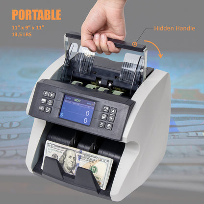 Awoco Bank Grade Mixed Denomination Bill Money Counter with Full Counterfeit Detection - 6 Currency (USD, EUR, GBP, MXN, CAD, CNY) with External Display - MDC1500