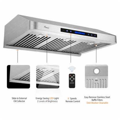AWOCO RH-S10-S-DR Under Cabinet Range Hood - 6 Speeds 1000CFM - 7inch High - 8 inch Round Top Vent - RH-S10-30S-DR