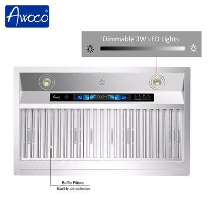 AWOCO RH-BQ-XV Range Hood Insert - Voice & Gesture - 800 CFM - 6" Top Vent - RH-BQ-XV30