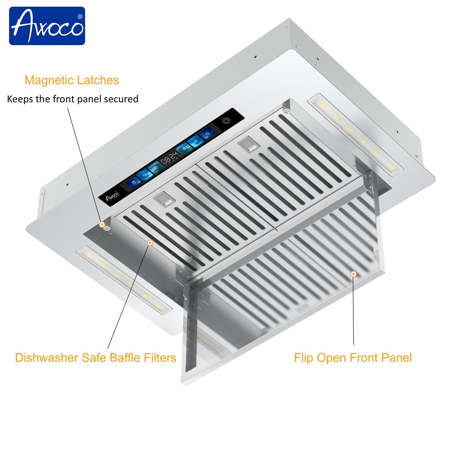 AWOCO  RH-IT06-GV Ceiling Mount Range Hood - Split Insert - Voice & Gesture - AWC-RH-IT06-GV30
