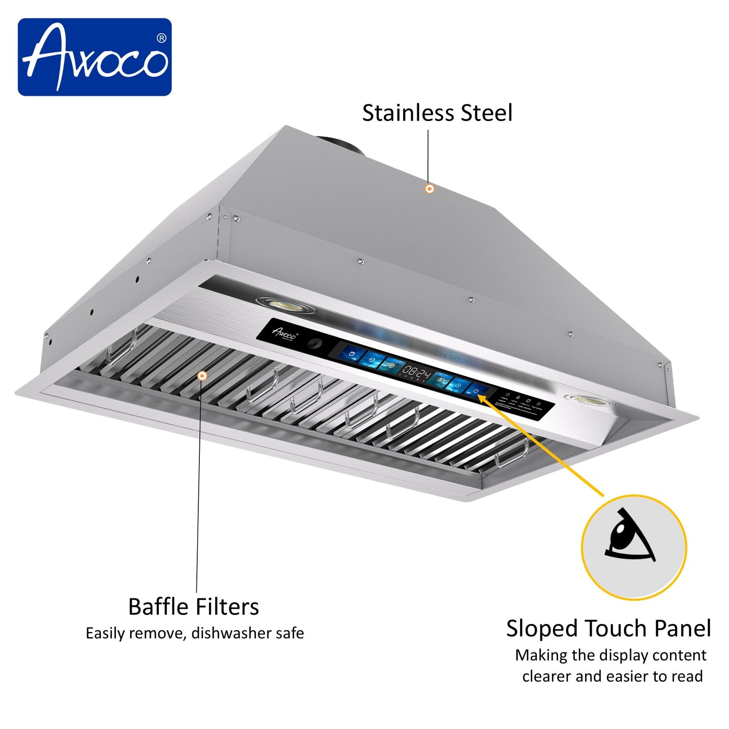 AWOCO RH-BQ-XV Range Hood Insert - Voice & Gesture - 800 CFM - 6" Top Vent - RH-BQ-XV30