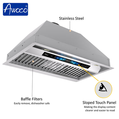 AWOCO RH-BQ-XV Range Hood Insert - Voice & Gesture - 800 CFM - 6" Top Vent - RH-BQ-XV30